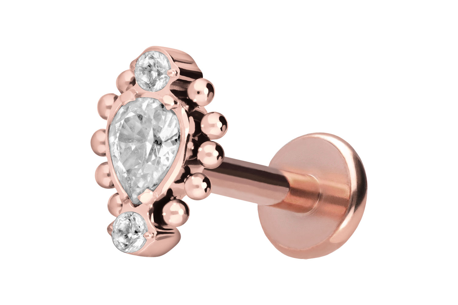 Titan Labret Piercing mit Push Fit 3 EINGEFASSTE KRISTALLE + KUGELN